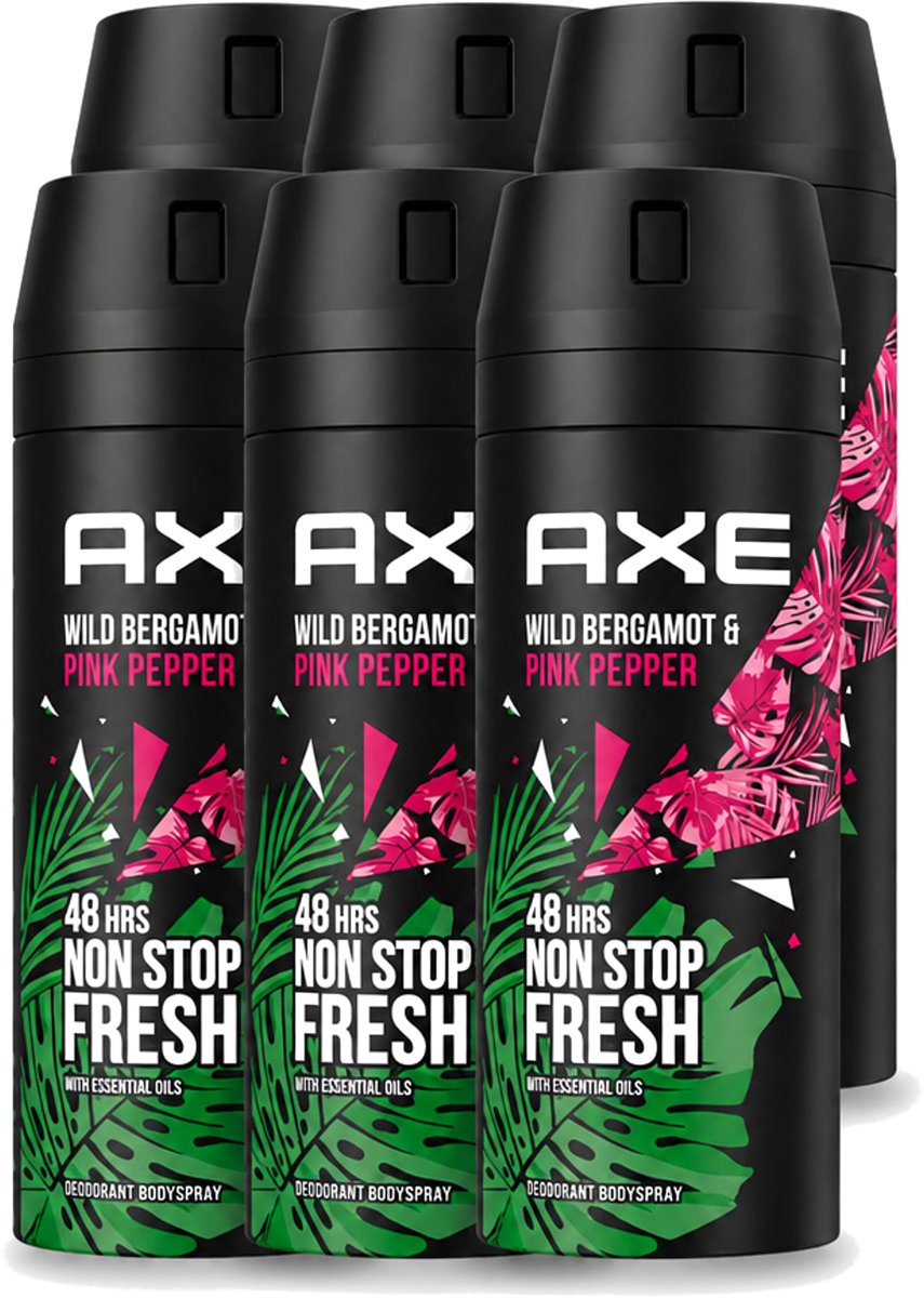 6 x Axe - Deodorant Bodyspray - 48hrs Fresh - Wild Bergamot & Pink Pepper - 150 ml - Voordeelverpakking - 6 stuks