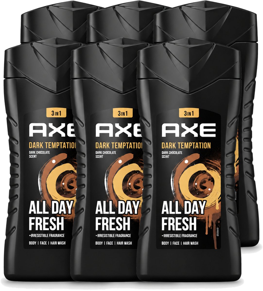 6 x Axe - 3-in-1 Douchegel - Dark Temptation - Dark Chocolate - 12hrs Long Lasting Scent - 250 ml - Voordeelverpakking - 6 stuks