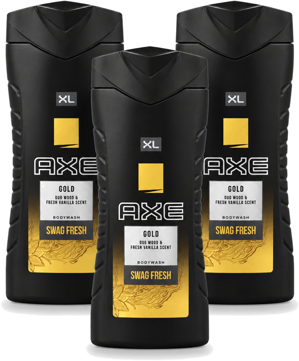 3 x Axe XL - Douchegel - Gold - Oud Wood & Fresh Vanilla - Swag Fresh - 400 ml - Voordeelverpakking - 3 stuks