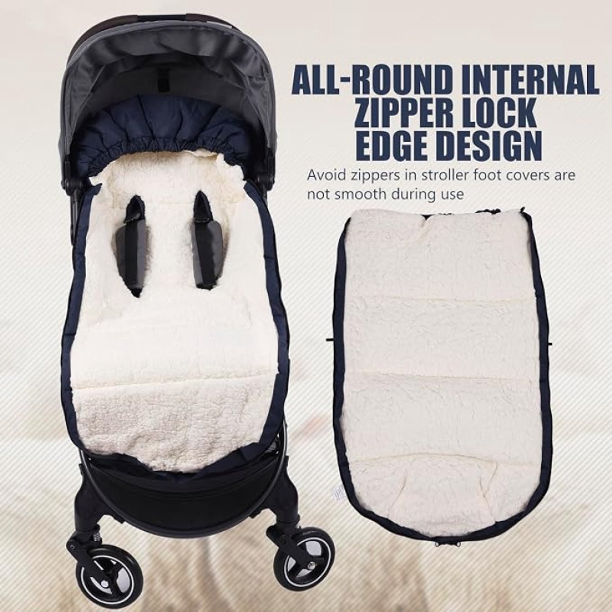 Universele Voetenzak Kinderwagen Winter - Donkerblauw - 100 x 47 cm - Waterdicht - Dubbel Verdikt - Geschikt voor Buggy en Kinderwagen – foto 7