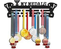 Medaillehanger - Medaille ophangen - Medaille organizer - Haken voor prijzen - Wanddecoratie - Medaille houder - voor Voetbal, Hardlopen, Marathon & Atletiek - zwart - 30×10cm