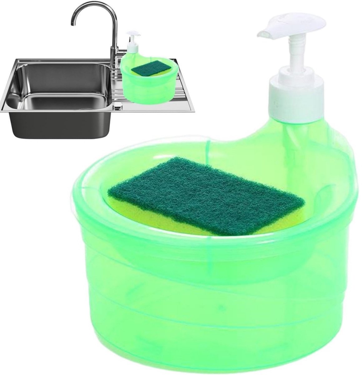 Afwasmiddel Dispenser - Zeepdispenser met Drukpomp - Navulbare 2-in-1 Zeepdispenser - Transparante Organizer - Voor Keuken en Badkamer - 15 x 15 x 11,5 cm - 1 Stuk
