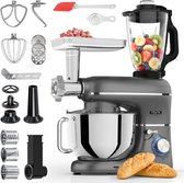 Fentic Keukenmachine – 2000W – Keukenrobot – Foodprocessor - 6,2L Mengkom – Incl. Vleesmolen, Blender en extra Accessoires – Antraciet