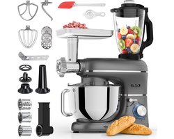 Fentic Keukenmachine – 2000W – Keukenrobot – Foodprocessor - 6,2L Mengkom – Incl. Vleesmolen, Blender en extra Accessoires – Antraciet