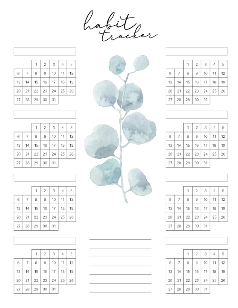 Habit Tracker: 31 Days Calendar and To Do List Planner with Spaces for 8 Habits Beautiful Watercolor Green Leaves - ShopVlot