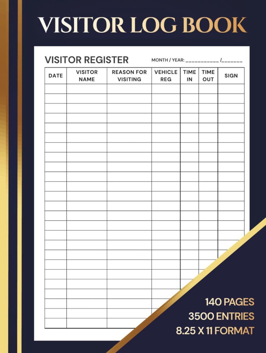 Visitor Log Book: Sign In and Out Register for Business, Office, School, Church, Reception, Front Desk, Security. - ShopVlot
