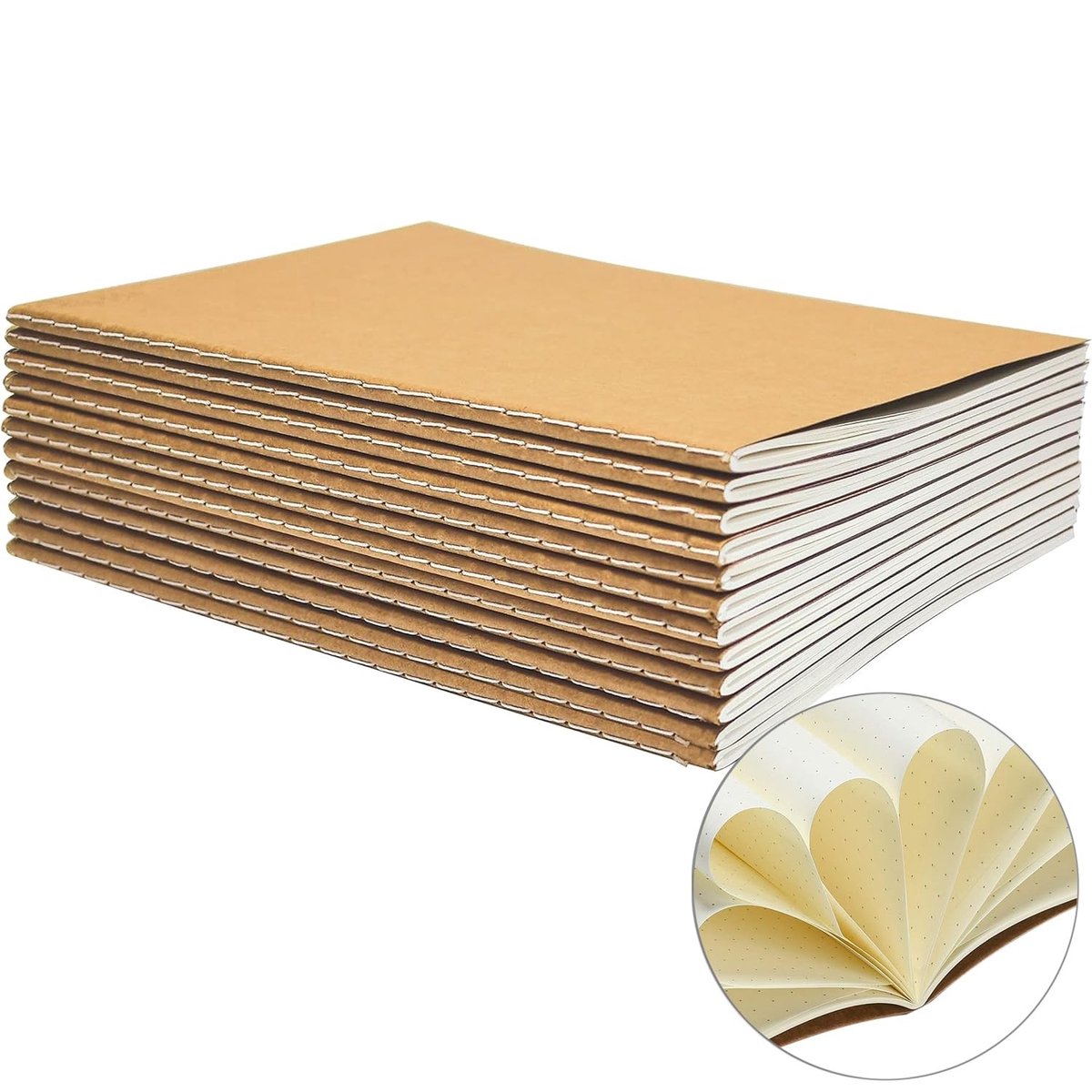 12 Stuks A5 Dotted Notebooks met Bruine Kraft Cover en Dotted Papier voor Studenten, Reizigers en Kantoor - Notitieboek, Dagboek en Memo Schrijfgerei - 60 Bladen