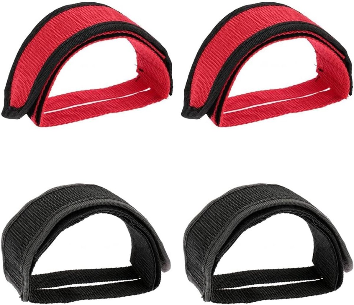 Fietspedaalriemen set van 4, zelfklevende glijriemen voor beginners, ideaal voor spinning en thuis trainen, rood en zwart