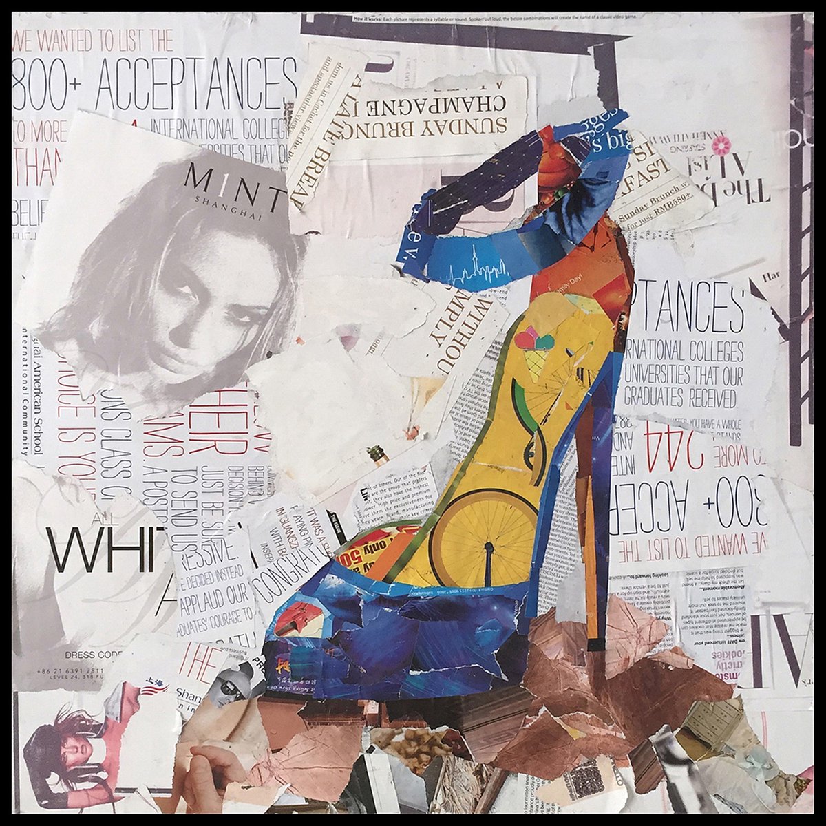 Padiro wanddecoratie 52 x 52 cm - meerkleurig - papier op canvas met lijst - schoencollage Dresscode I