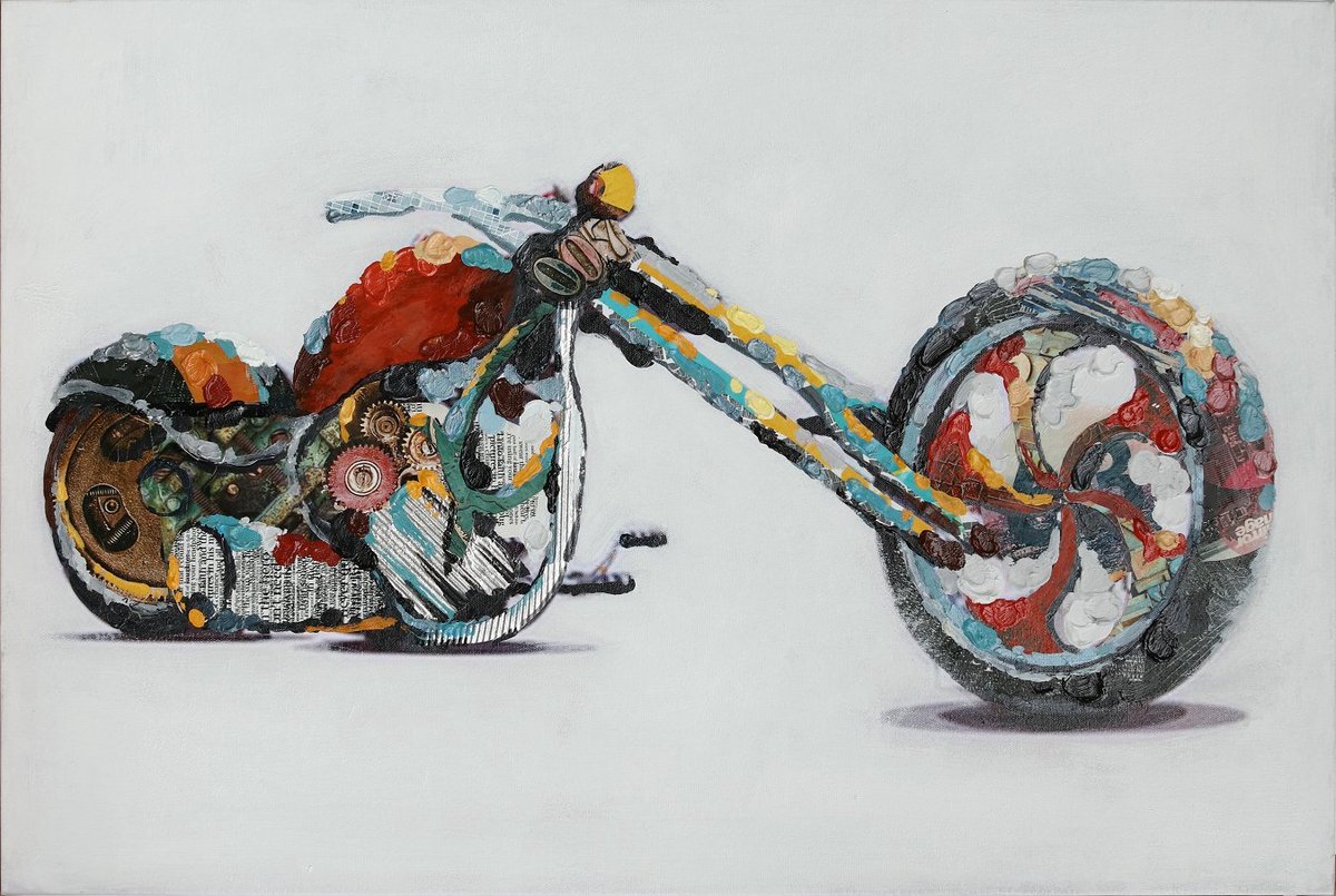 Padiro olieverfschilderij 60 x 90 cm - meerkleurig - canvas - motorfiets