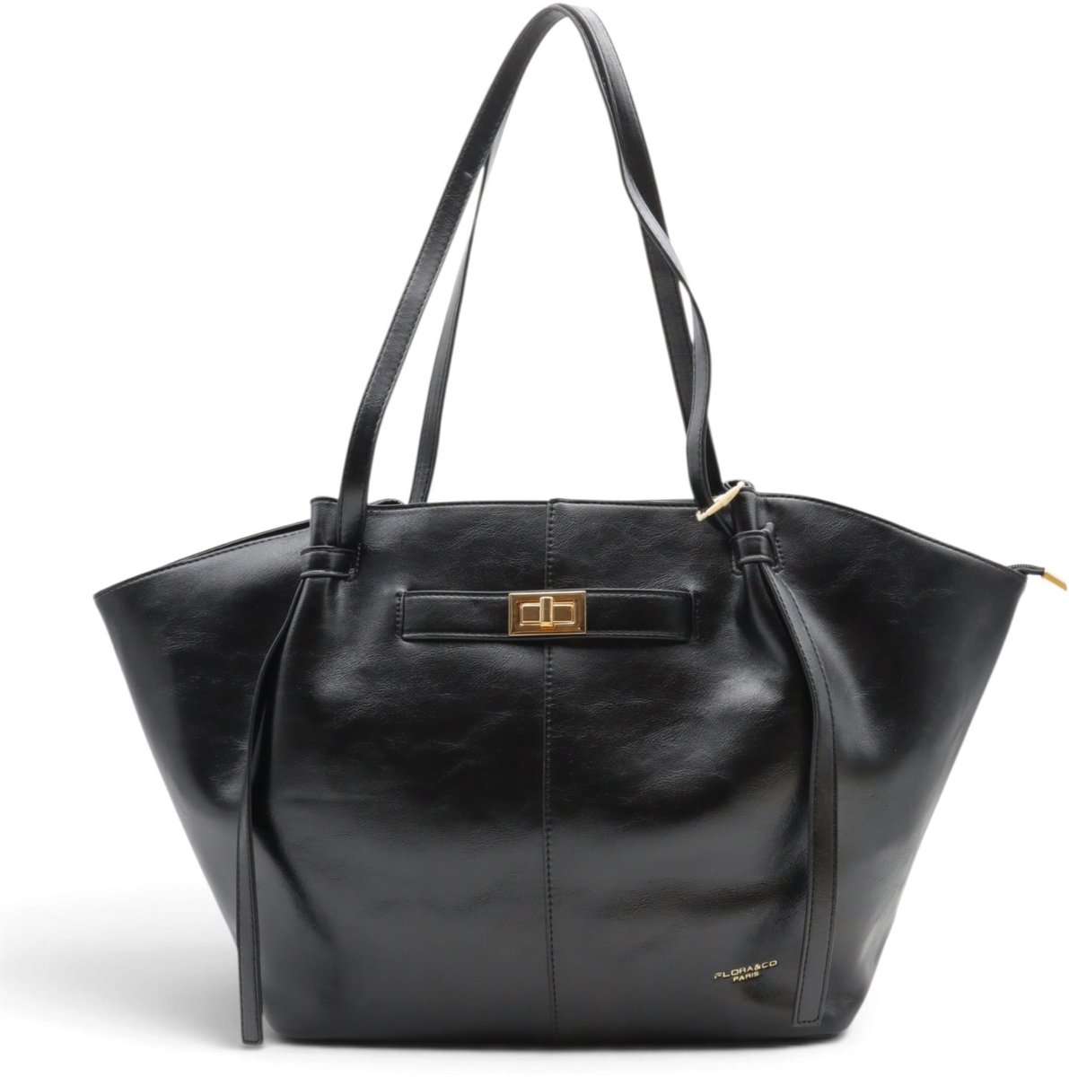 Flora&Co - SOLENE - vintage look - grote handtas/tote bag - zwart - geschikt voor A4 - ideaal voor school- of werktas