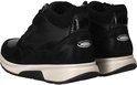 Achterkant van zwarte leren en suède hoge veterschoenen met lakdetails en Rolling Soft logo.