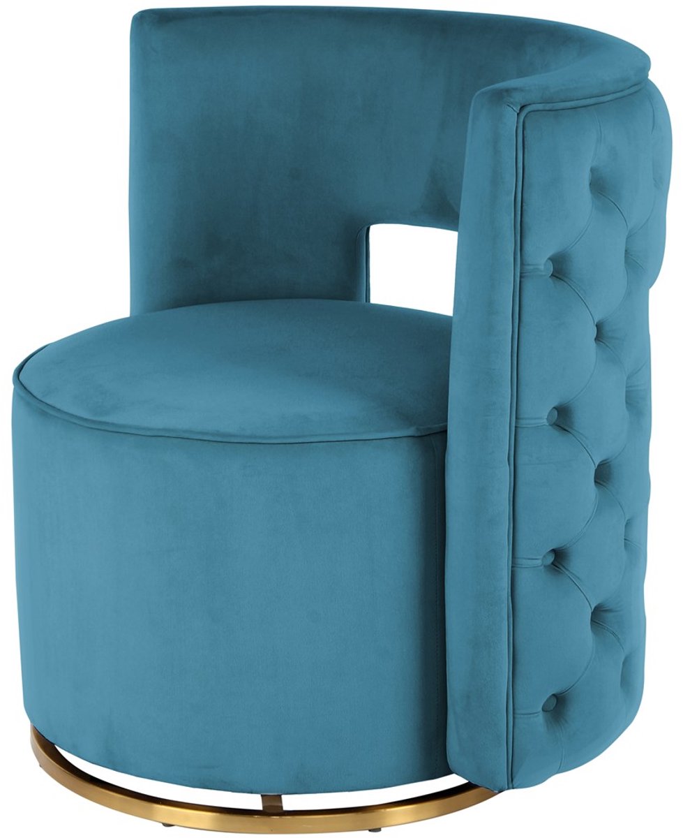 Padiro draaifauteuil 74 x 66,5 x 77,5 cm - petrol en goudkleurig - fluweel - 360 graden draaibaar en sierknopen