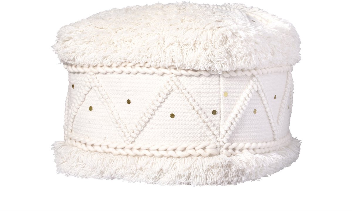 Padiro poef 50 x 50 x 45 cm - crème - wolmix - bohostijl met franjes en pailletten