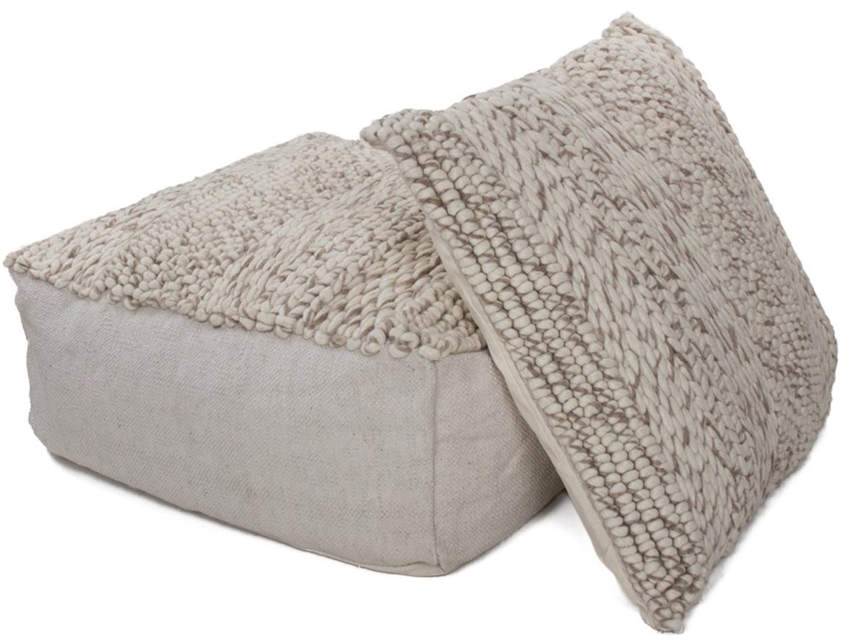 Padiro poef met zitkussen 80 x 80 x 40 cm - grijs - stoffen bekleding - handgemaakt met reliëfpatroon