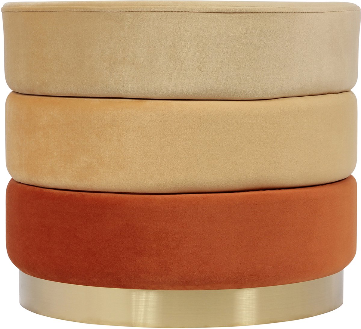 Padiro ronde poef Ø 50 x 42 cm - oranje en meerkleurig - fluweel - drie kleurlagen en goudkleurige voet
