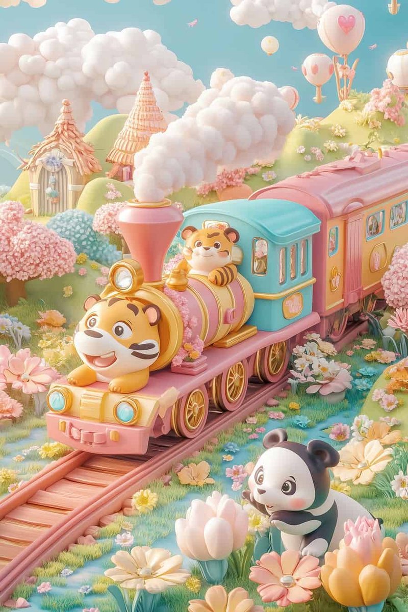 Tijger Poster - Schattige - Trein - Dier - Avontuur - Kinderkamer - Kinder - posters - formaat 70x100cm - Wanddecoratie - L4079