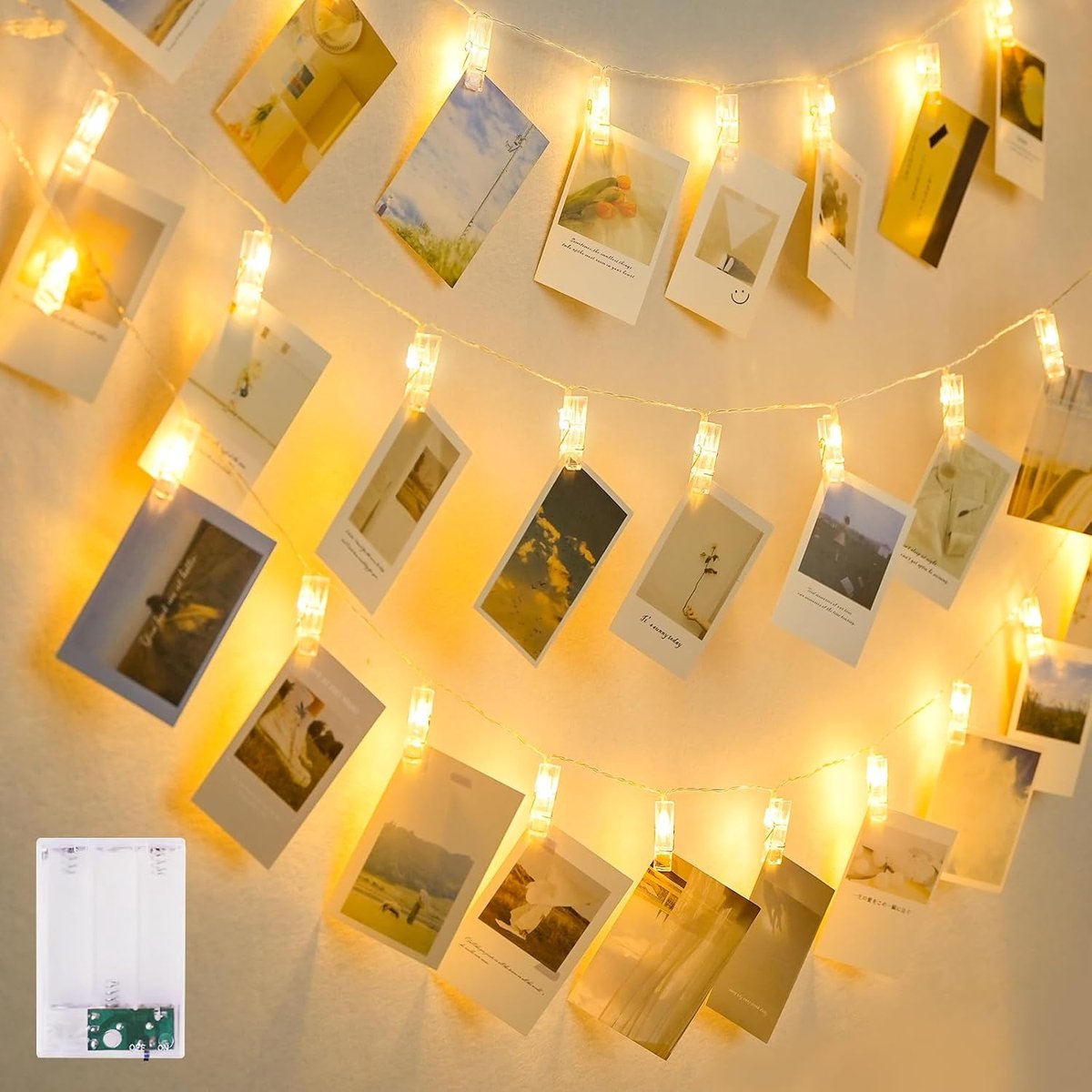 20 LED-fotoclips lichtslinger, kamerdecoratie | Cadeau voor meisjes, trendy item, fotolampjes met 20 clips, werkt op batterijen, geschikt voor de slaapkamer/slaapzaal van een 13-jarig meisje