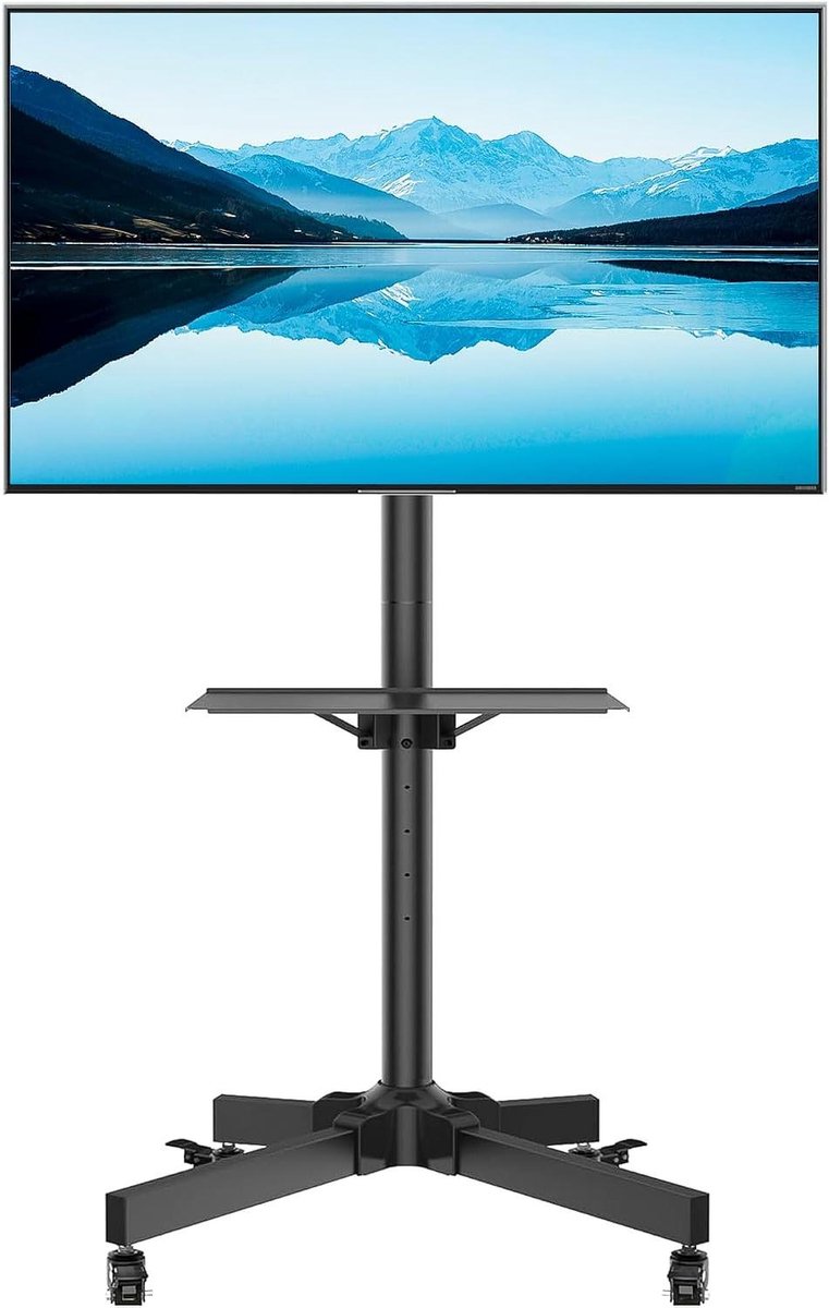 Mobiele TV-wagen - TV Standaard Trolley - Flexibele Plaatsing - In Hoogte Verstelbaar - 23-60 Inch - Zwart