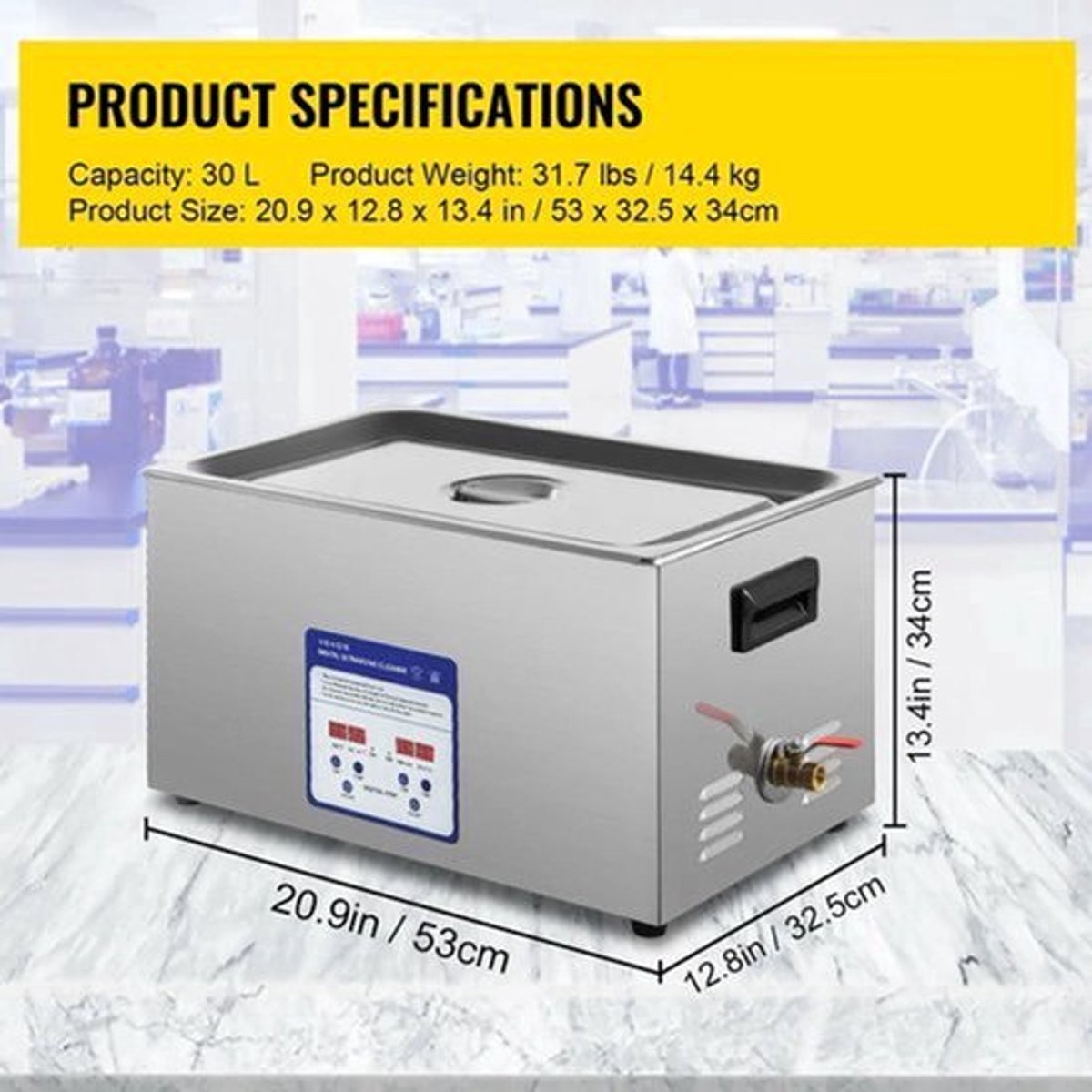 Ultrasoon reiniger - Draagbaar - Reinigingsapparaat voor Sieraden en Brillen - 316 RVS - Capaciteit 30L - Frequentie 40kHz - 220V - Zilver