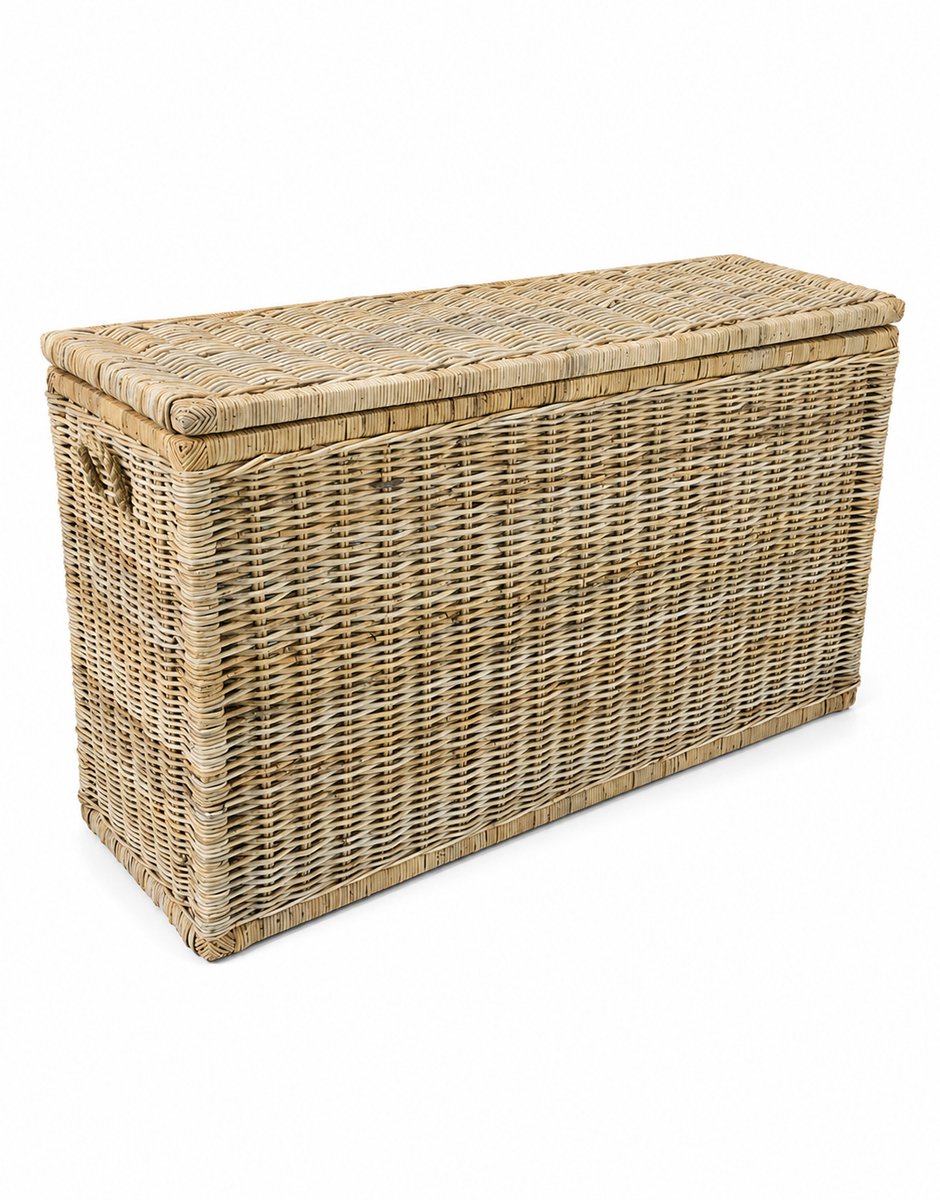Rechthoekige Rotan Opbergmand XXL Naturel - 140x47xH80 cm - Speelgoedmand - Jute handvatten