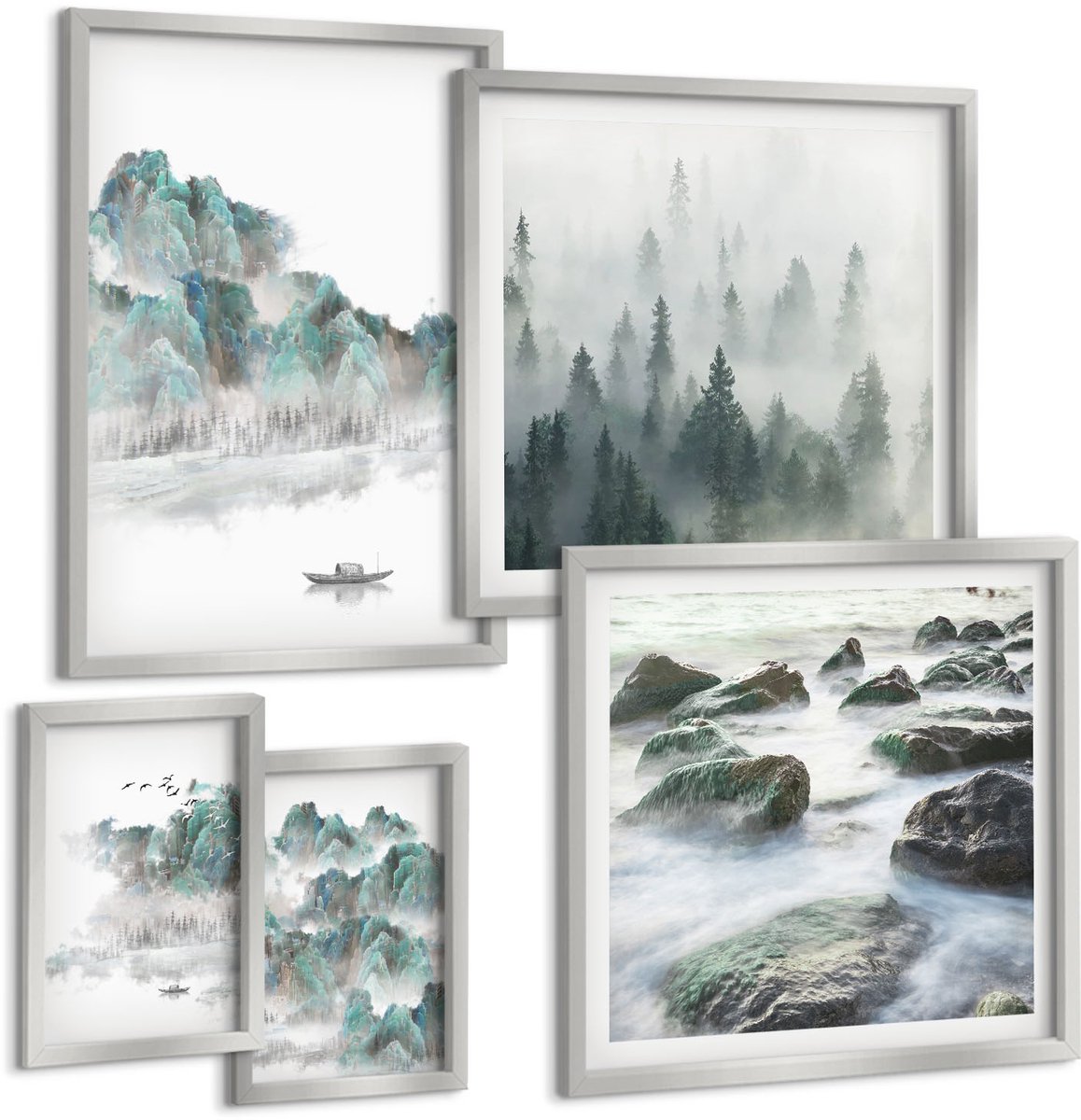Coloray 5-Delige Schilderij Set - Uitzicht Op Zee Met Kliffen En Berghavens - 20 x 30 cm - Wanddecoratie - Muurdecoratie - Woonkamer - Moderne Wanddecoratie