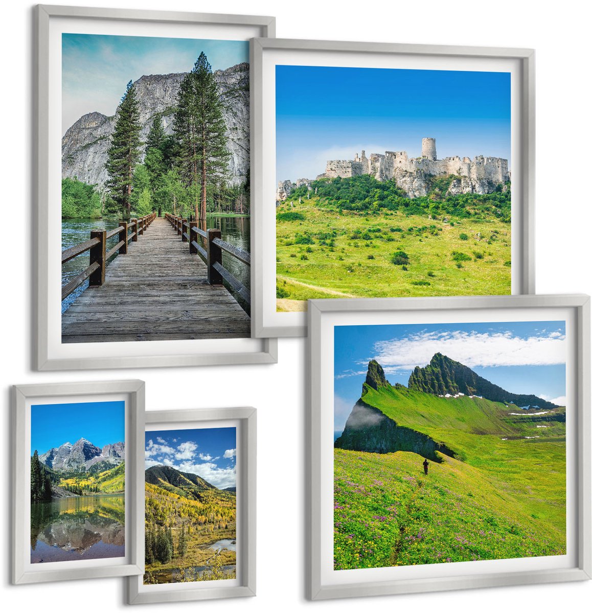 Coloray 5-Delige Schilderij Set - Watervallen, Bergen, Wolkenpaden En Herfstgezichten - 20 x 30 cm - Wanddecoratie - Moderne Interieurdecoratie - Woonkamer Decoratie