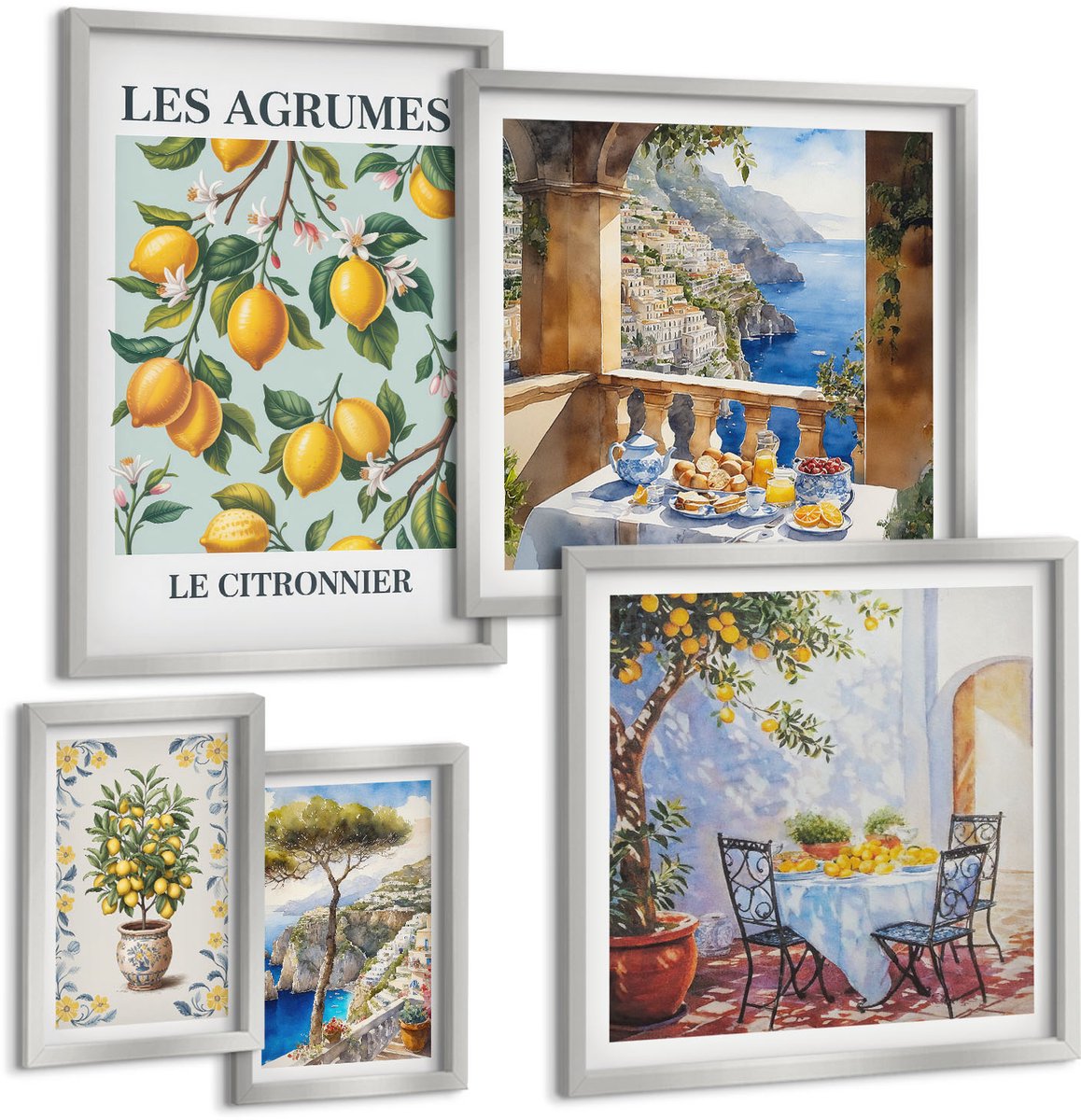 Coloray 5-Delige Schilderij Set - Paarden In Beweging, Strand En Vuurtoren, Watergolven - 20 x 30 cm - Stijlvolle Muurdecoratie - Slaapkamer - Wanddecoratie