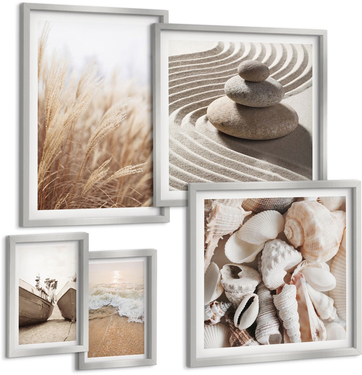 Coloray 5-Delige Schilderij Set - Plantenmotieven En Lijnen In Een Moderne Stijl - 20 x 30 cm - Wanddecoratie - Moderne Interieurdecoratie