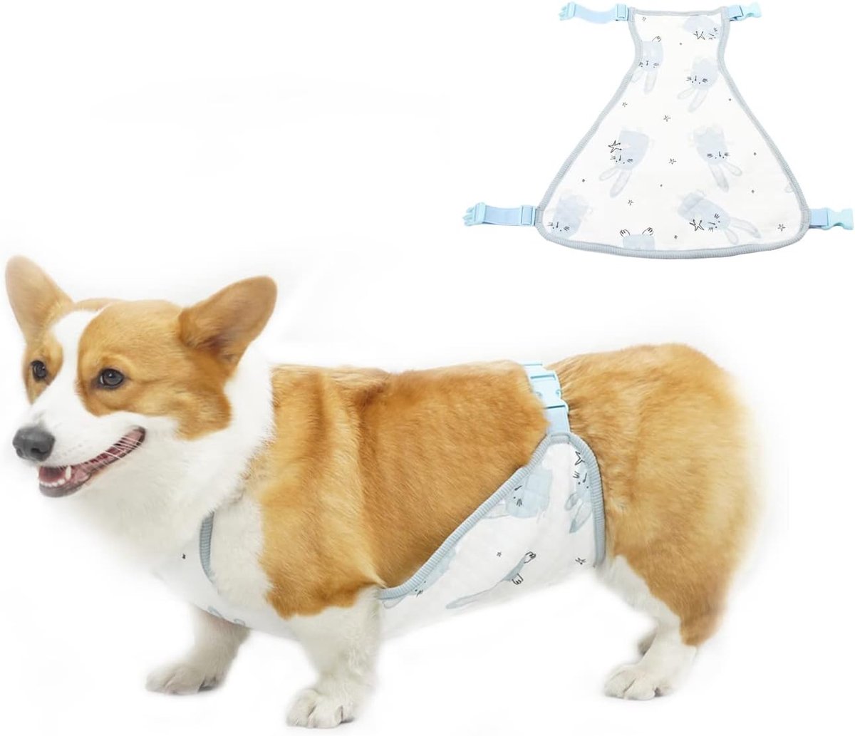 Warme buikbeschermende kleding voor huisdieren, Hondenbuikband Vest Hond Chirurgie Herstelpak voor Katten Puppy Kleine Honden (M, Blauw-vrouwtje)