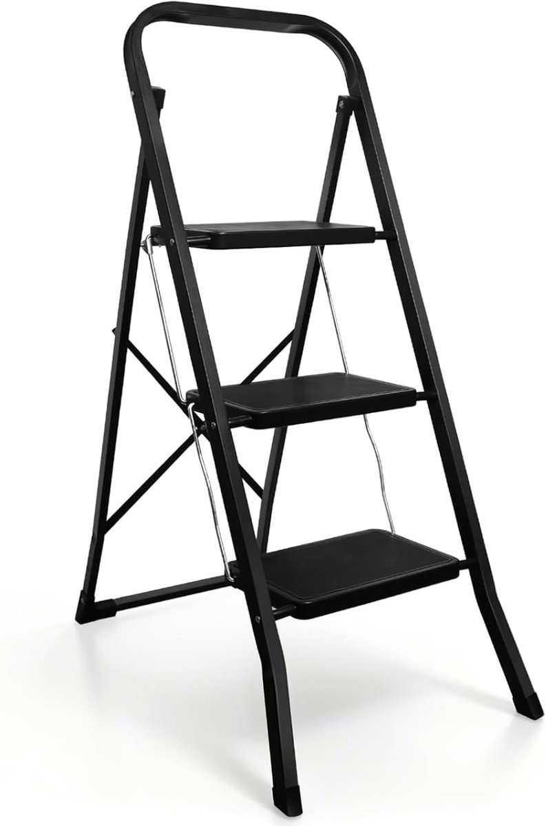 3 treden, inklapbaar, met 3 treden, huishoudladder, belastbaar tot 150 kg, vouwladder voor werkzaamheden in huis en kantoor