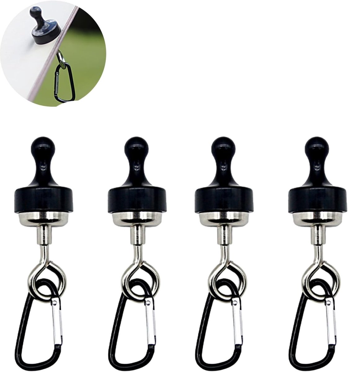 Magnetische haken, 4 stuks, magnetische houder, ronde magnetische haken voor kamperen, garage, keuken, kantoor, haken, verwijderbaar, magneten, campinggadgets (zwart)
