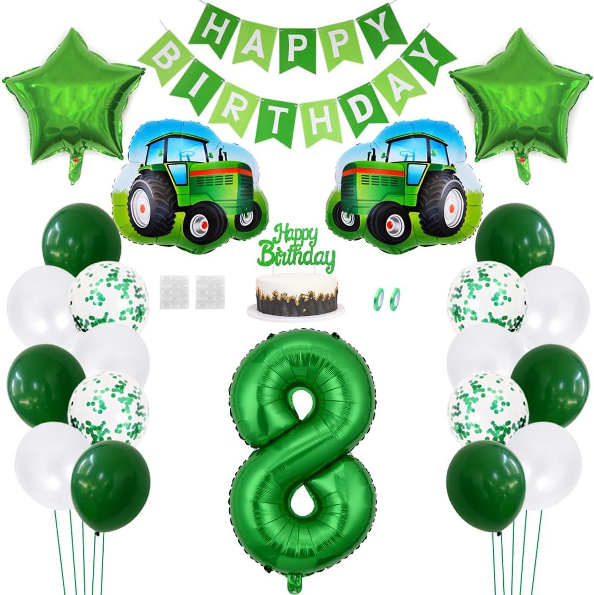 23 stuks boerderij groene tractor verjaardagsdecoraties tractor feestbenodigdheden 8e Happy Birthday-banner boerderij schuur tractor ballon groen cijfer folie ballon taarttoppers voor meisjes