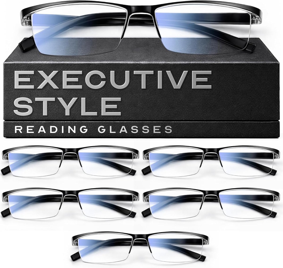 6 Pack Reading Glasses Men, Blue Light Blocking Readers, Mens Prescription glasses, 2.0