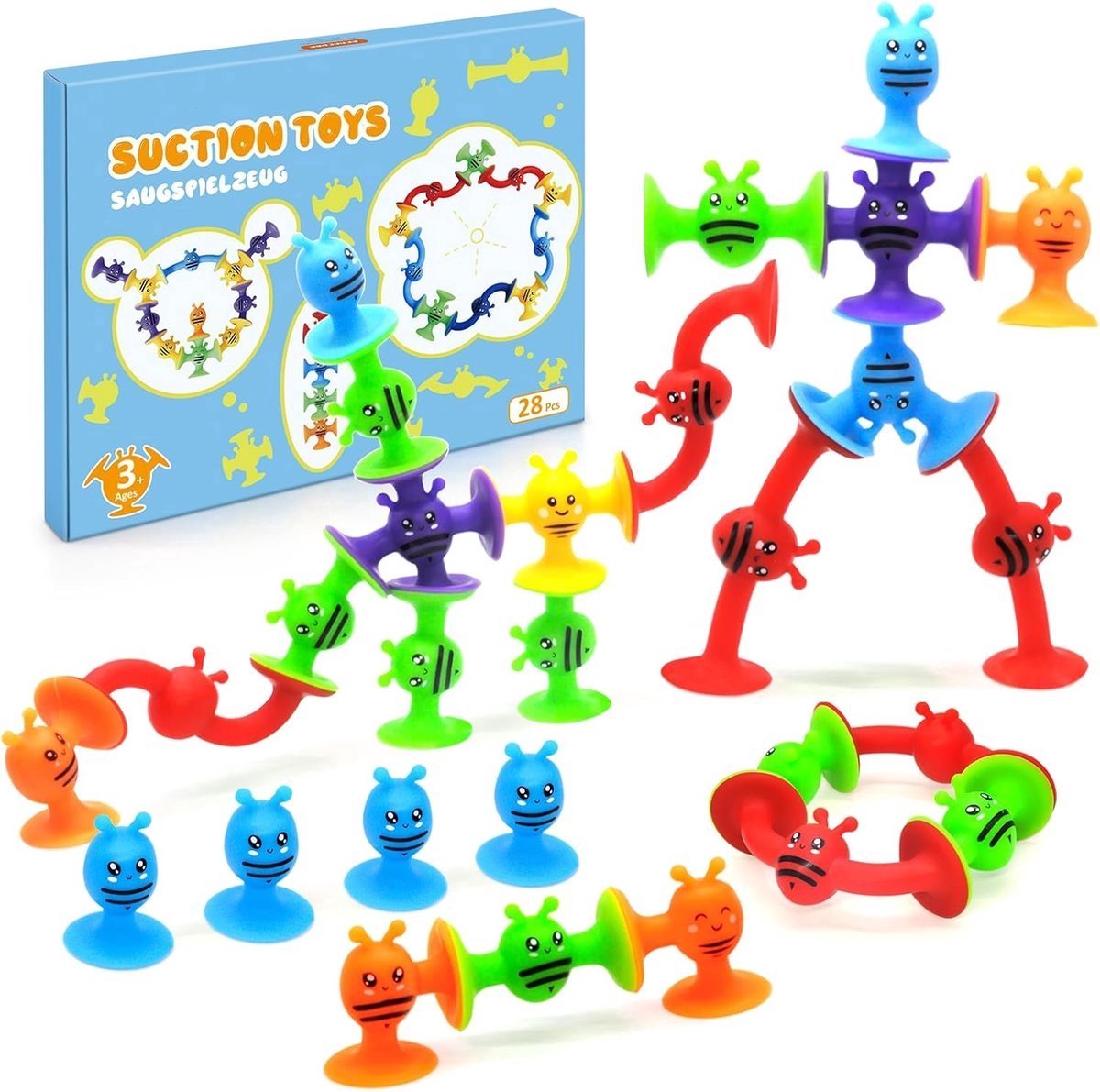 casalora® - Badspeelgoed jongen meisje - Zuignap speelgoed baby - Sensorisch Zuigspeelgoed voor 3 jaar en ouder - 28 stuks antistress speelgoed - reisspeelgoed voor peuters & volwassenen - Baby Cadeau - Silicone Badspeelgoed