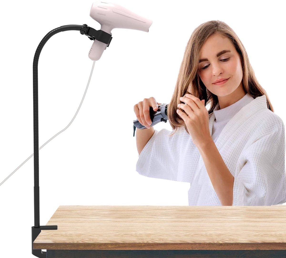 Handsfree haardrogerhouder - Verstelbare klem - Roestvrij staal - Föhnhouder voor honden en huisdieren - Ideaal voor verzorging - Zwart