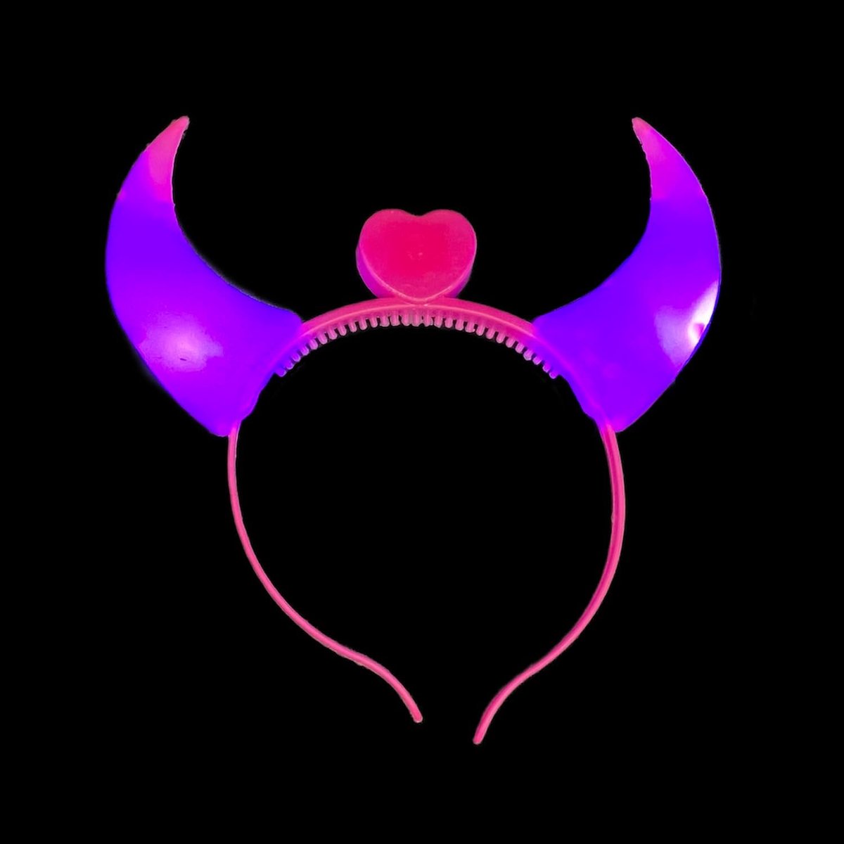 1 x led-haarband Devil in 3 kleuren, lichtgevende duivelshoorns met hart, party, vrijgezellenfeest, Halloween, volksfeest, kinderverjaardag, concert, hart, duivel, engel (roze)