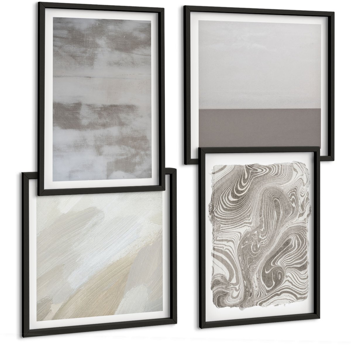 Coloray 4-Delige Schilderij Set - Industriële Abstracte Structuren Ontwerpen - 40 x 40 cm En 40 x 60 cm - Wanddecoratie - Muurdecoratie - Moderne Interieurdecoratie - Decoratieve Schilderijen Zwarte lijst