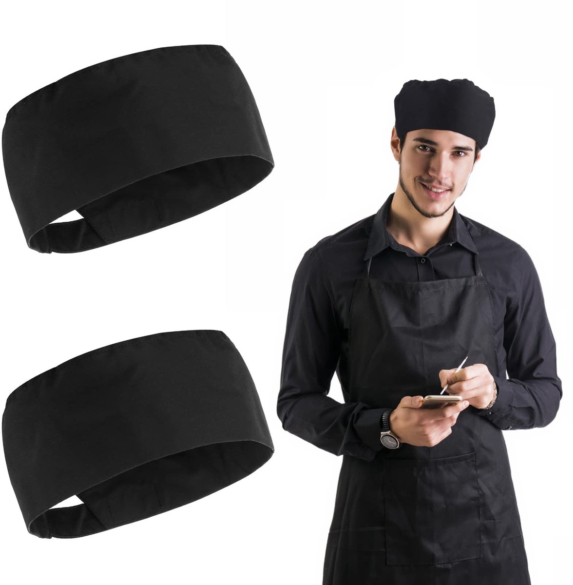 Dailygoods- Chef-koksmuts 2 stuks - Verstelbare Kookmutsen - Ademend Katoen - Lichtgewicht - Zwarte Kleur - Comfortabel en Duurzaam - Kookmuts