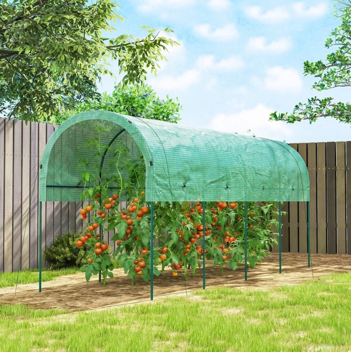 REDOM - Tunnelkas - Bogendak - Staal frame - Kasfolie - Tomaten en klimplanten - Kunststof en staal - Groen - 400 x 120 x 170 cm