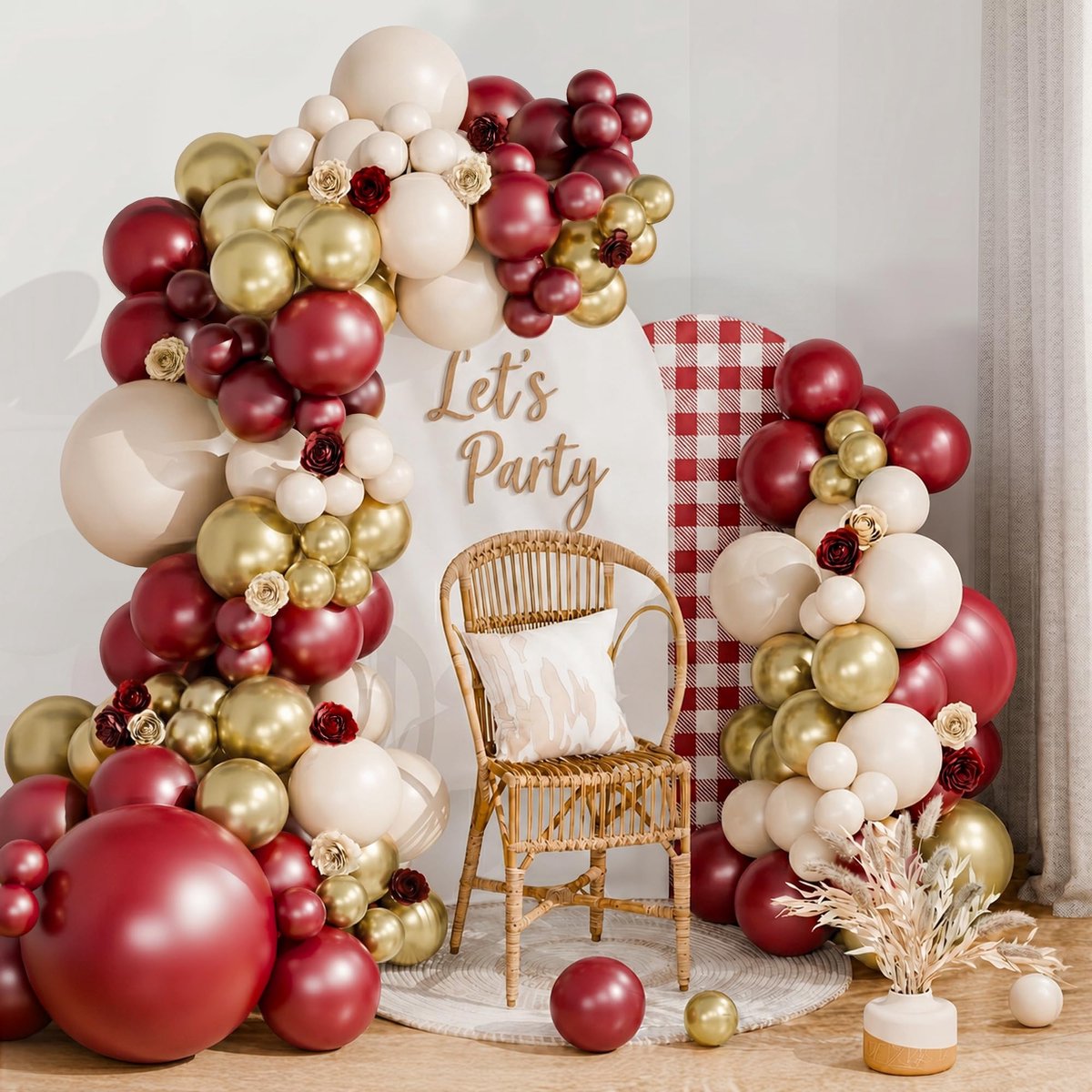 Ballonboog kit 115 stuks - Wijnrood en goud - Kastanjebruin en crème Claret - Perfect voor verjaardagen - ShopVlot