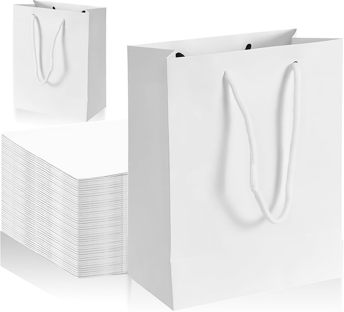 Geschenktasje, cadeautas met handgrepen, papieren zakjes, wit, herbruikbaar, papieren cadeauzakjes voor kleding - ShopVlot