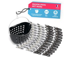 culiclean Wasknijpers met Mandje, 40 Stuks, zwart-wit, mand wit - ShopVlot