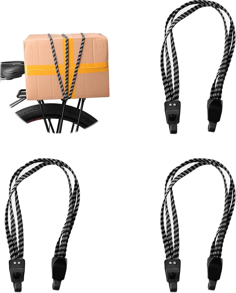 3 stuks bagagespanners voor fiets, spanriem, fietssangordel, bagagedrager, spanband, rubberen spanner met haak, 3-in-1 spanriem, verstelbaar, voor bagagedrager, fiets, motorfiets, enz