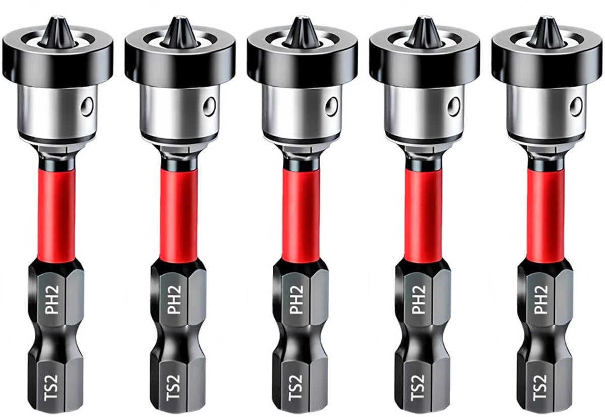 5 stuks gipsplaatbit-opzetstuk met diepteaanslag, PH2 magnetische gipsplaten schroevendraaierbits voor het verzinken van snelbouwschroeven in gipsplaten, 1/4 inch zeskantige schacht