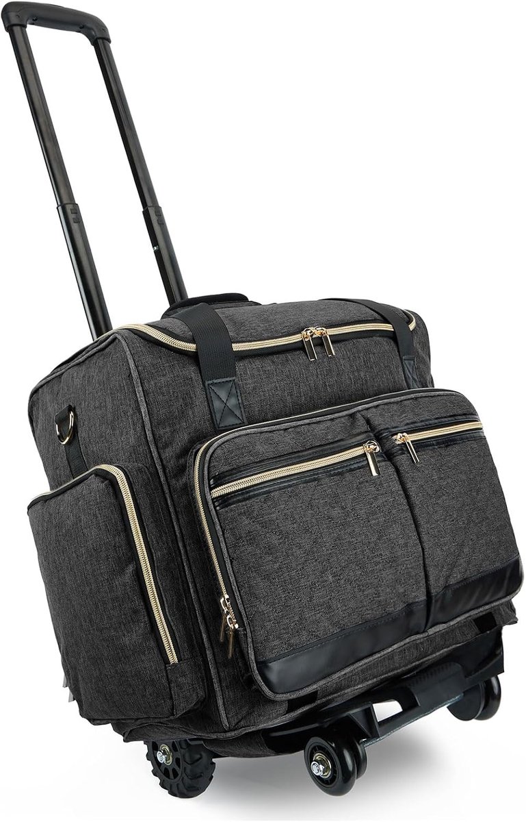 Lerarentas Trolley met 4 Wielen - Kunstdraagtas voor Dames met Afneembare Dolly, Robuuste Aktetas met Gevoerde Mouwen voor 15,6 inch Laptop, Grijs