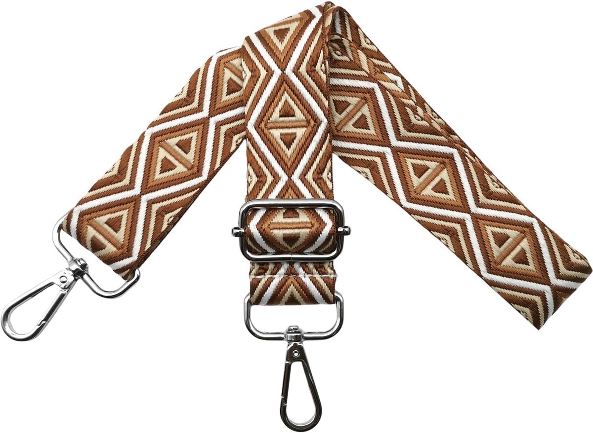 Schouderriem voor tassen, tasriemen om te wisselen, 3,8 cm breed met zilveren karabijnhaak, zakband voor dames, handtassen, kleurrijk, M, donkerbruin