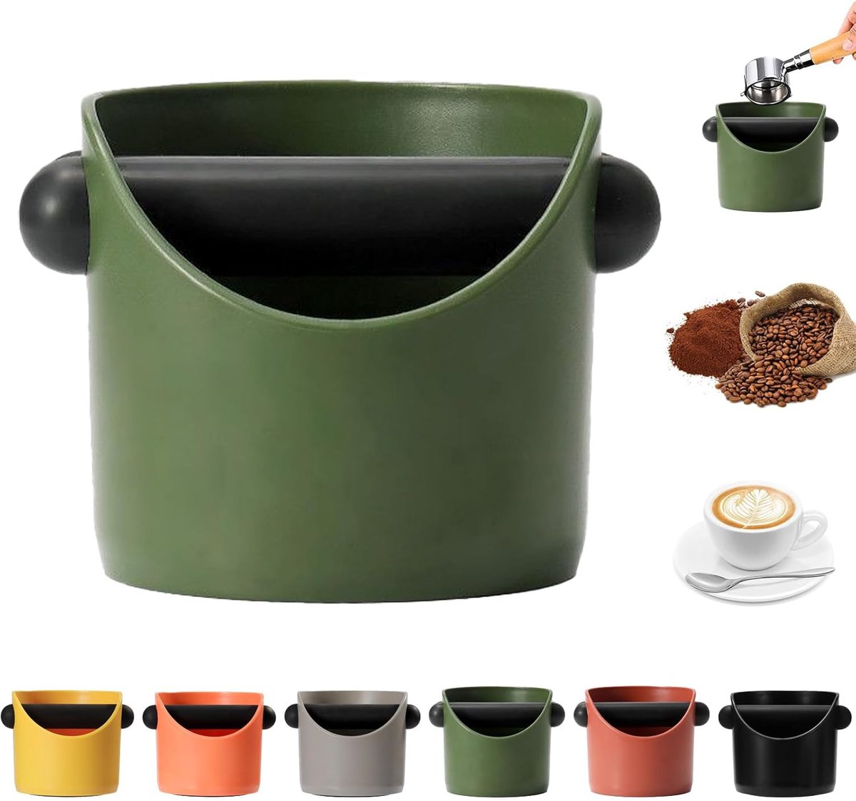 Koffie klopdoos, gele espresso koffiedik bak met verwijderbare klopstang, container klopdoos met schokabsorberende antislip basis, Grind Barista machine-accessoires