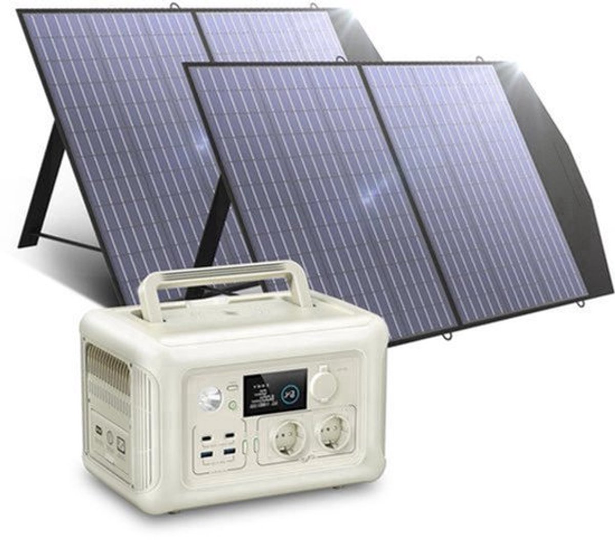 Draagbare Powerstation - Powerbank - Stroomgenerator - Generator - 600W Vermogen – met 2x100W Zonnepaneel - Generatoren - LiFePO4 Batterij – UPS & MPPT Technologie – Geschikt voor Outdoor & Noodstroomvoorziening
