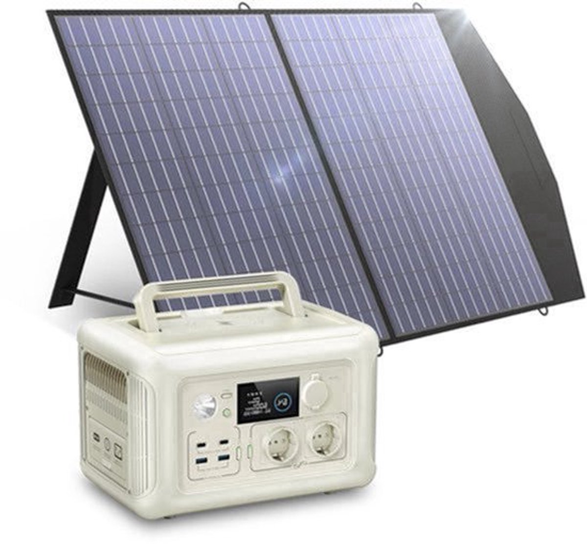 Draagbare Powerstation - Powerbank - Stroomgenerator - Generator - 600W Vermogen – met 100W Zonnepaneel - Generatoren - LiFePO4 Batterij – UPS & MPPT Technologie – Geschikt voor Outdoor & Noodstroomvoorziening